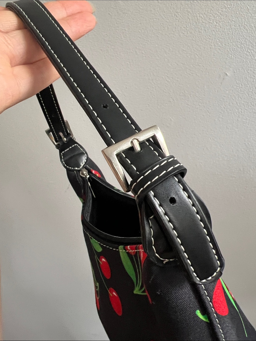 Vintage Kate Spade Cherry Print Mini Shoulder Hand Bag Black Red - Picture 10 of 15